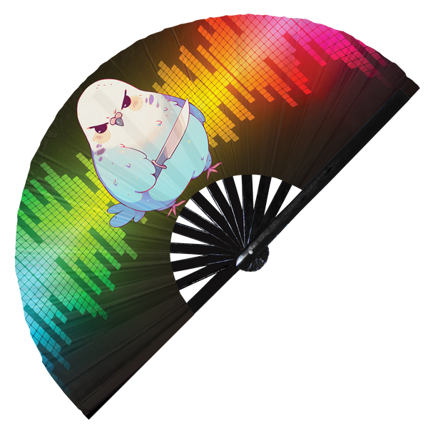 Cute Funny Pigeon Holding Knife I Choose Violence Murder Bird | Hand Fan - Foldable Bamboo Fan Accessories