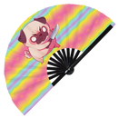 Cute Funny Pug Holding Knife Bamboo Hand Fan