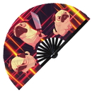 Cute Funny Pug Holding Knife Bamboo Hand Fan