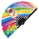 Cute Funny Pug Holding Knife Bamboo Hand Fan