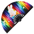 Cute Bunny Rabbit Boba Tea Kawaii Bunnies | Hand Fan foldable bamboo gifts Festival accessories Rave handheld event Clack fan