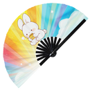 Cute Funny Rabbit Drinking Coffee Bamboo Hand Fan