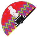 Cute Funny Rabbit Drinking Coffee Caffeine Cup Fat Bunny | Hand Fan foldable bamboo gifts Festival accessories Rave handheld event