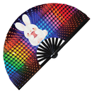 Cute Funny Rabbit Drinking Coffee Bamboo Hand Fan