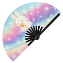 Cute Funny Rabbit Drinking Coffee Bamboo Hand Fan