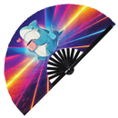 Cute Funny Shark Drinking Coffee Caffeine Cup Fat Shark | Hand Fan foldable bamboo gifts Festival accessories Rave handheld event
