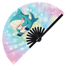 Cute Funny Shark Drinking Coffee Caffeine Cup Fat Shark | Hand Fan foldable bamboo gifts Festival accessories Rave handheld event