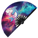 Cute Funny Shark Drinking Coffee Caffeine Cup Fat Shark | Hand Fan foldable bamboo gifts Festival accessories Rave handheld event