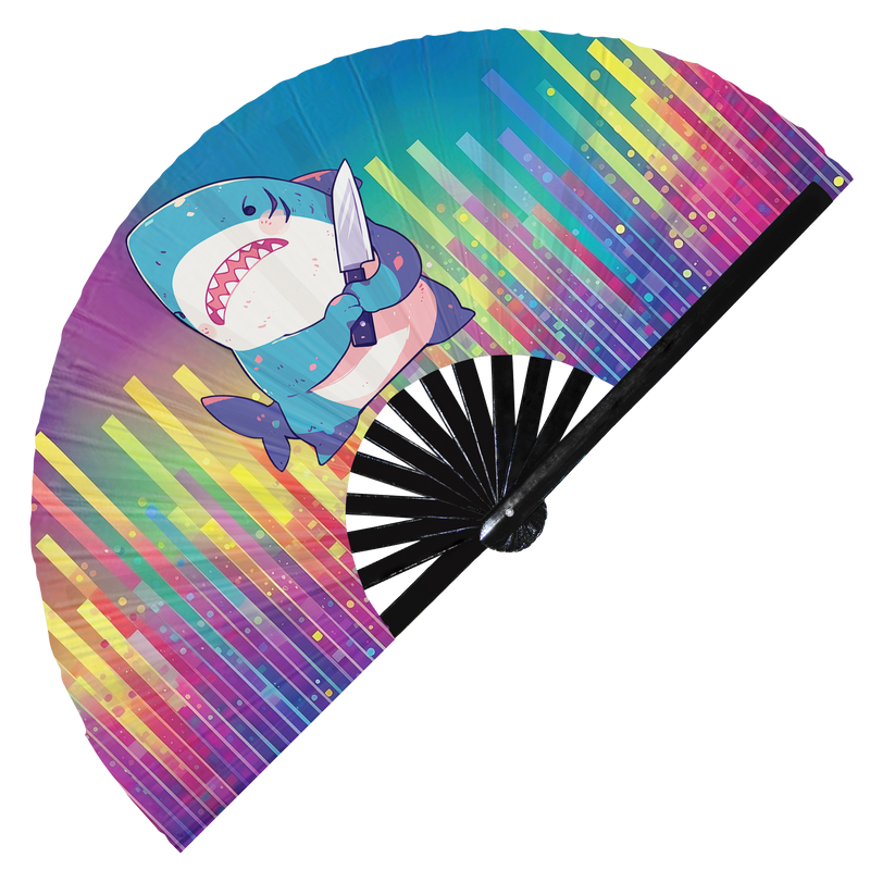 Cute Funny Shark Holding Knife I Choose Violence Murder Baby Shark | Hand Fan foldable bamboo gifts Festival accessories Rave handheld event