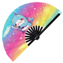 Cute Funny Shark Holding Knife Bamboo Hand Fan