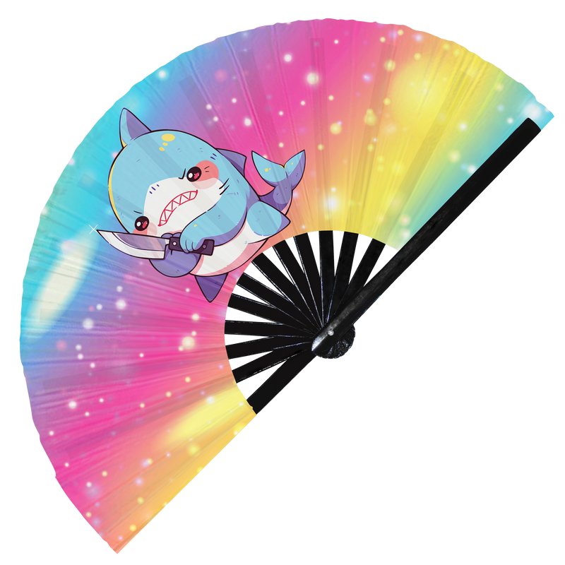 Cute Funny Shark Holding Knife I Choose Violence Murder Baby Shark | Hand Fan foldable bamboo gifts Festival accessories Rave handheld event