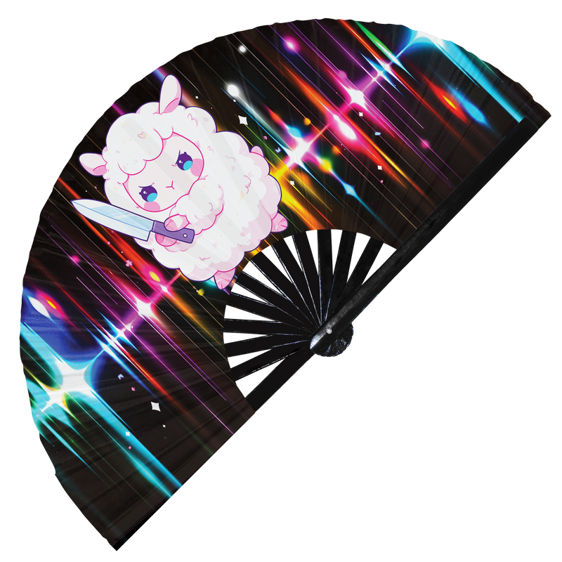 Cute Funny Sheep Holding Knife I Choose Violence Murder Lamb | Hand Fan foldable bamboo gifts Festival accessories Rave handheld event