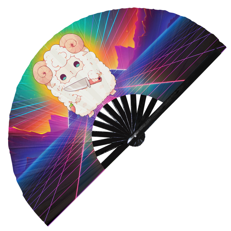 Cute Funny Sheep Holding Knife I Choose Violence Murder Lamb | Hand Fan foldable bamboo gifts Festival accessories Rave handheld event