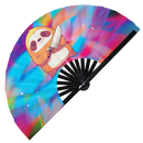 Cute Funny Sloth Holding Knife Bamboo Hand Fan