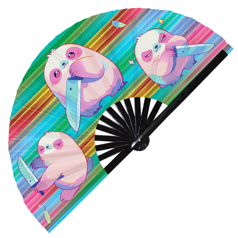 Cute Funny Sloth Holding Knife I Choose Violence Murder | Hand Fan foldable bamboo gifts Festival accessories Rave handheld event