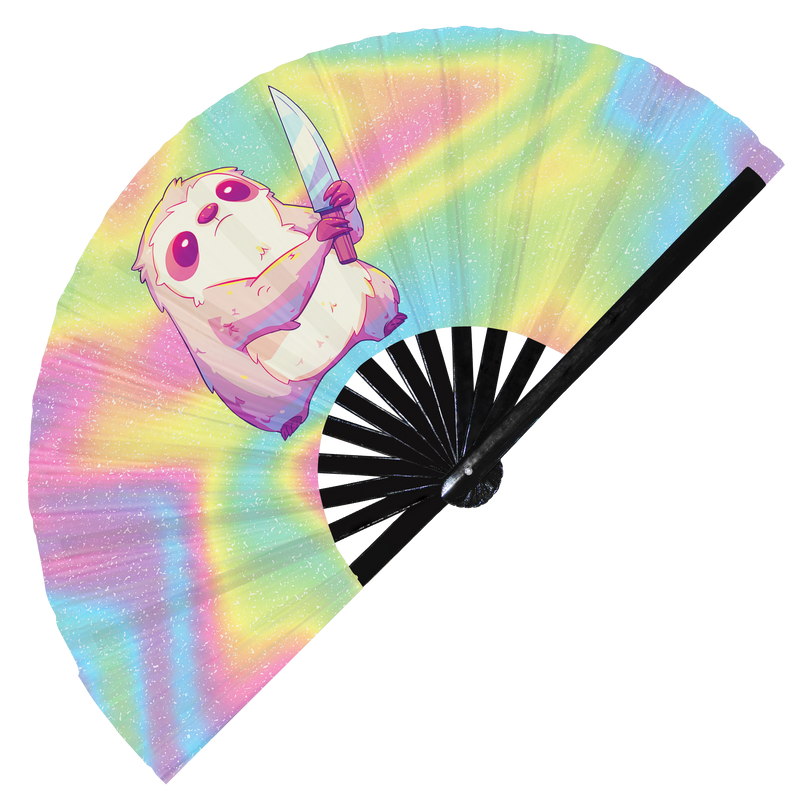 Cute Funny Sloth Holding Knife I Choose Violence Murder | Hand Fan foldable bamboo gifts Festival accessories Rave handheld event