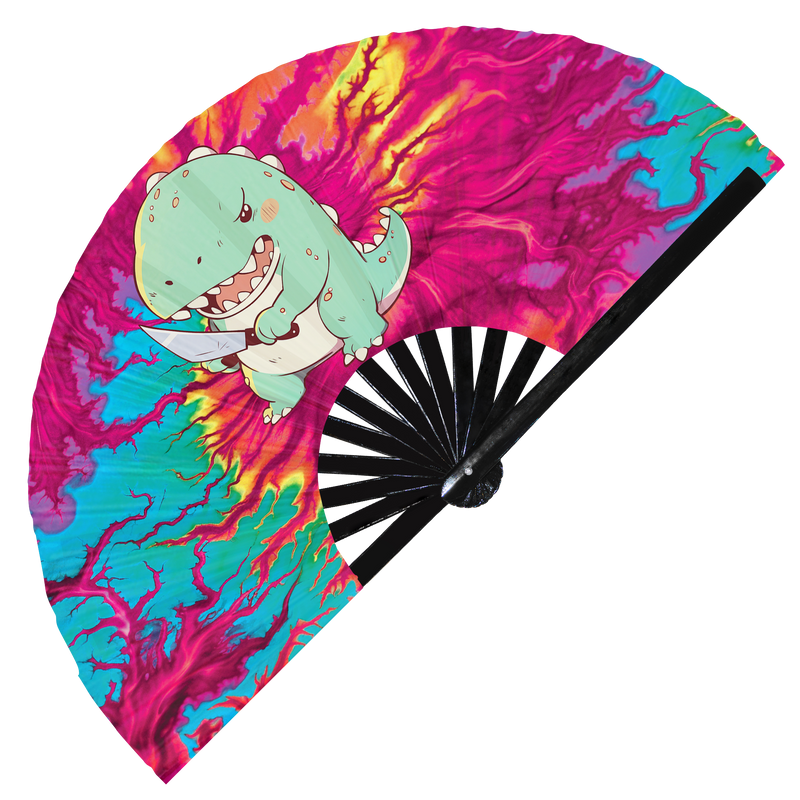 Cute Funny T-rex Holding Knife I Choose Violence Murder Dinosaur | Hand Fan foldable bamboo gifts Festival accessories Rave handheld event