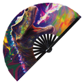 Dinosaur T-Rex Trippy Psychedelic | Hand Fan foldable bamboo gifts Festival accessories Rave handheld event Clack fans