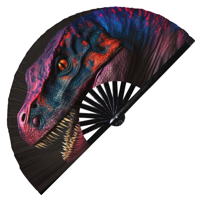 Dinosaur T-Rex | Hand Fan foldable bamboo gifts Festival accessories Rave handheld event Clack fans