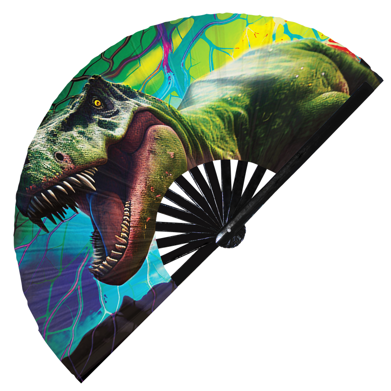 Dinosaur T-Rex | Hand Fan foldable bamboo gifts Festival accessories Rave handheld event Clack fans