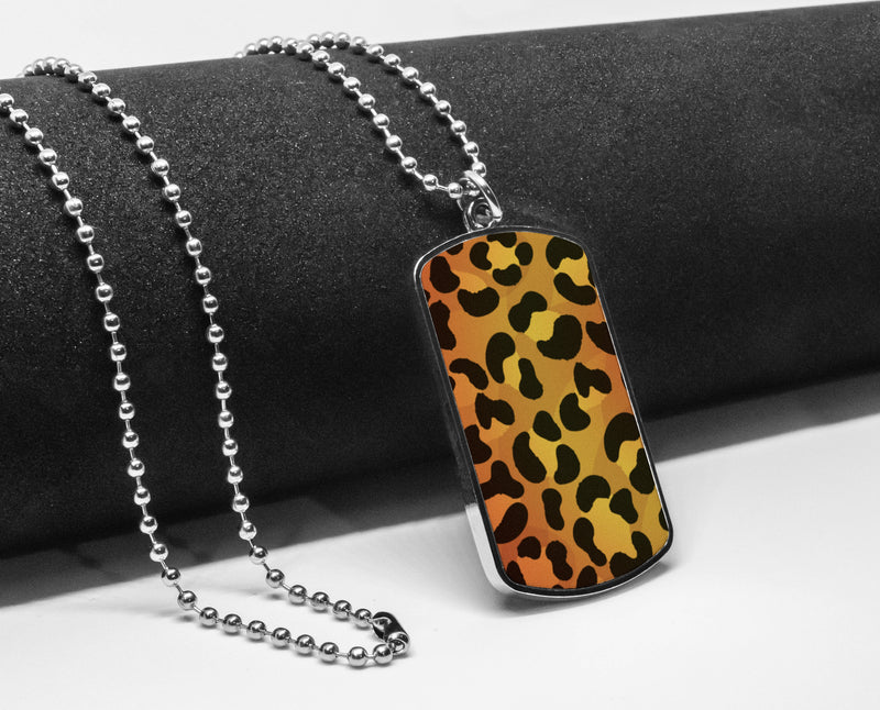 Leopard Print Pattern Dog Tag Pendant Necklace Charms Accessories