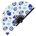 Greek Evil Eye | Hand Fan foldable bamboo gifts Festival accessories Rave handheld event Clack fans