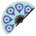 Greek Evil Eye | Hand Fan foldable bamboo gifts Festival accessories Rave handheld event Clack fans