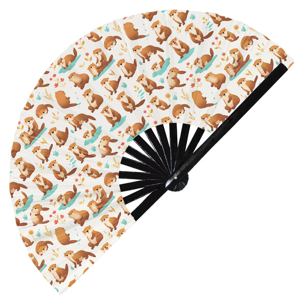 Cute Otter Pattern Bamboo Hand Fan