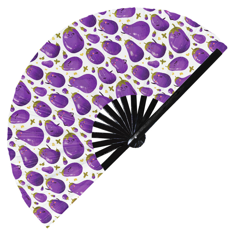 Cute Eggplant Pattern Bamboo Hand Fan