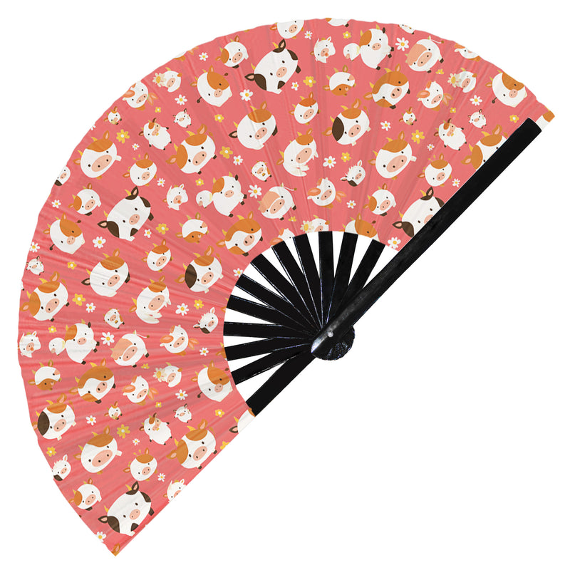 Cute Cow Pattern Bamboo Hand Fan