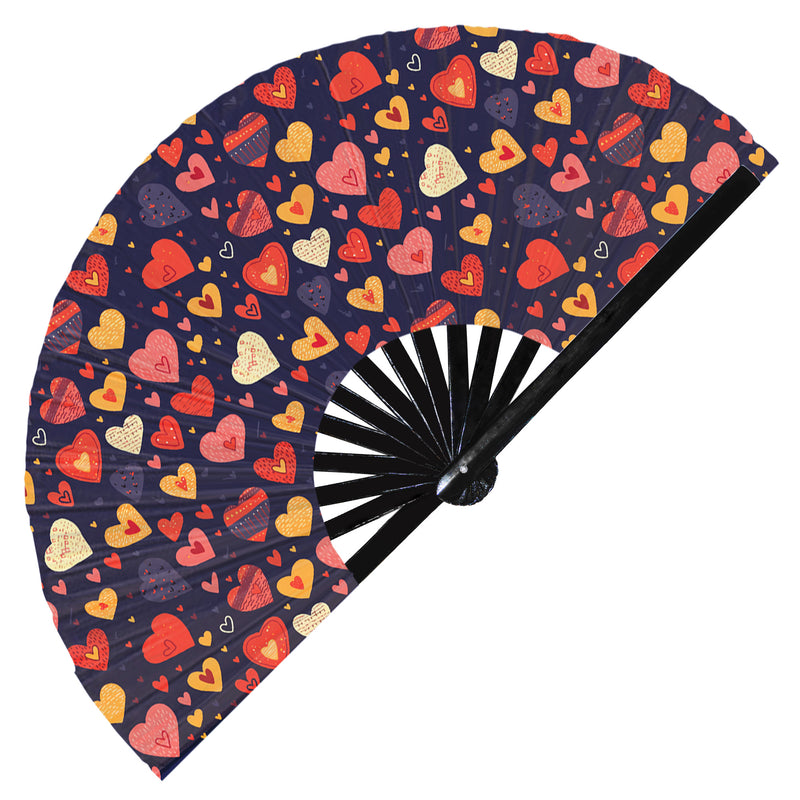 Cute Heart Pattern Valentines Bamboo Hand Fan