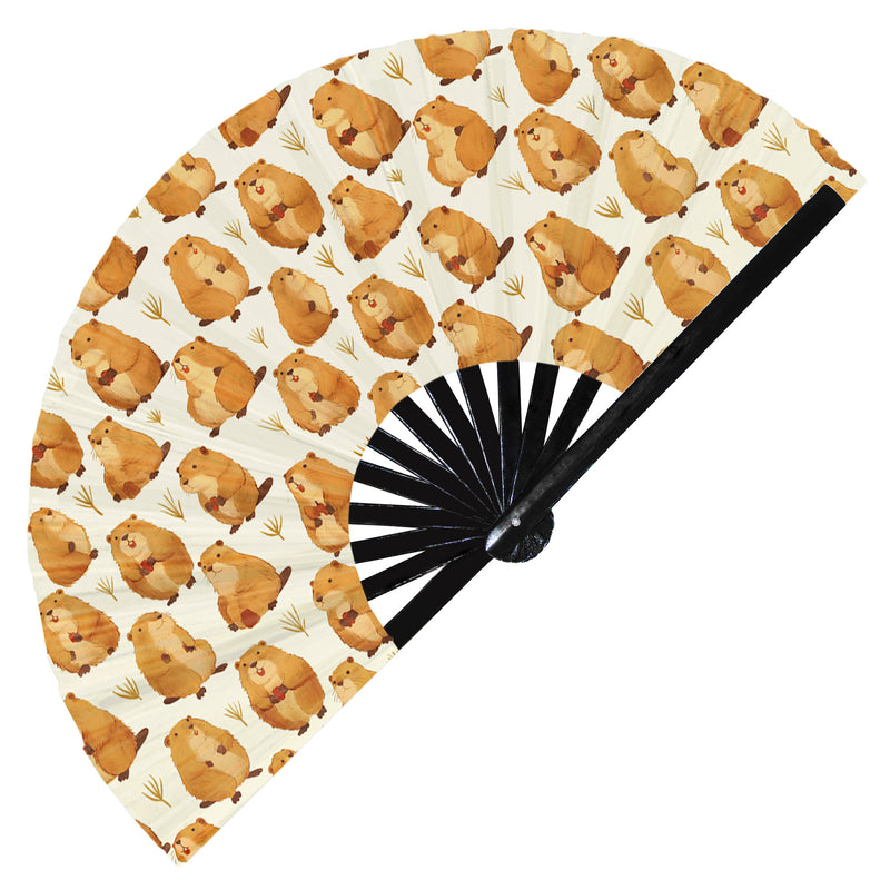 Cute Beaver Pattern Bamboo Hand Fan