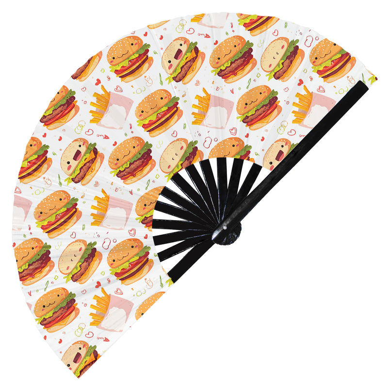 Cute Burger Pattern Bamboo Hand Fan