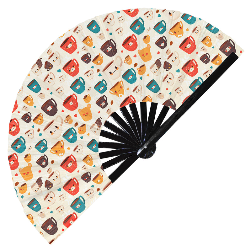 Cute Coffee Pattern Bamboo Hand Fan