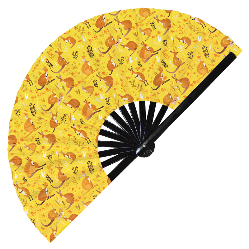 Cute Kangaroo Pattern Bamboo Hand Fan