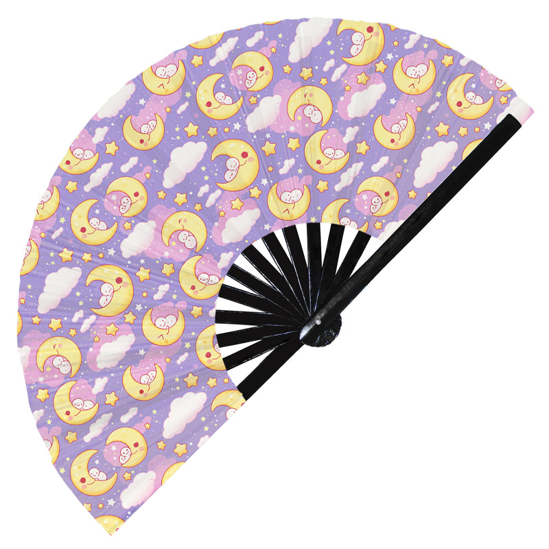 Cute Moon Pattern Bamboo Hand Fan