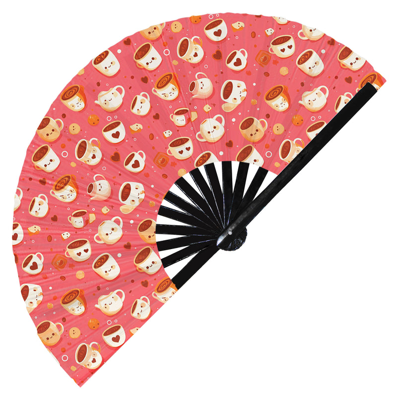 Cute Coffee Pattern Bamboo Hand Fan