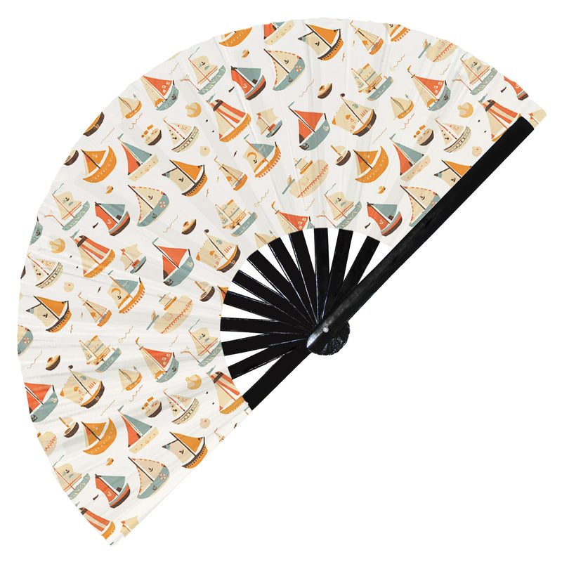 Cute Boat Pattern Bamboo Hand Fan