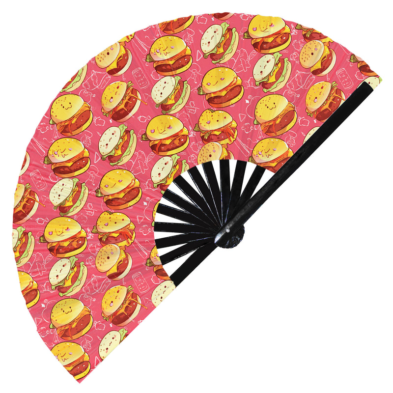 Cute Burger Pattern Bamboo Hand Fan