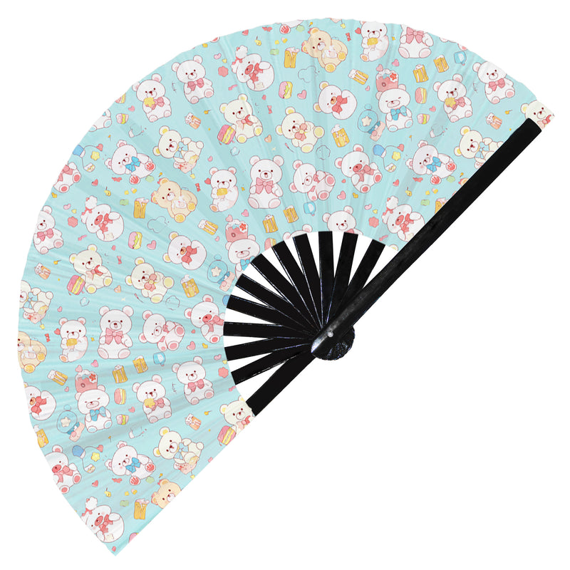 Cute Bear Pattern Bamboo Hand Fan