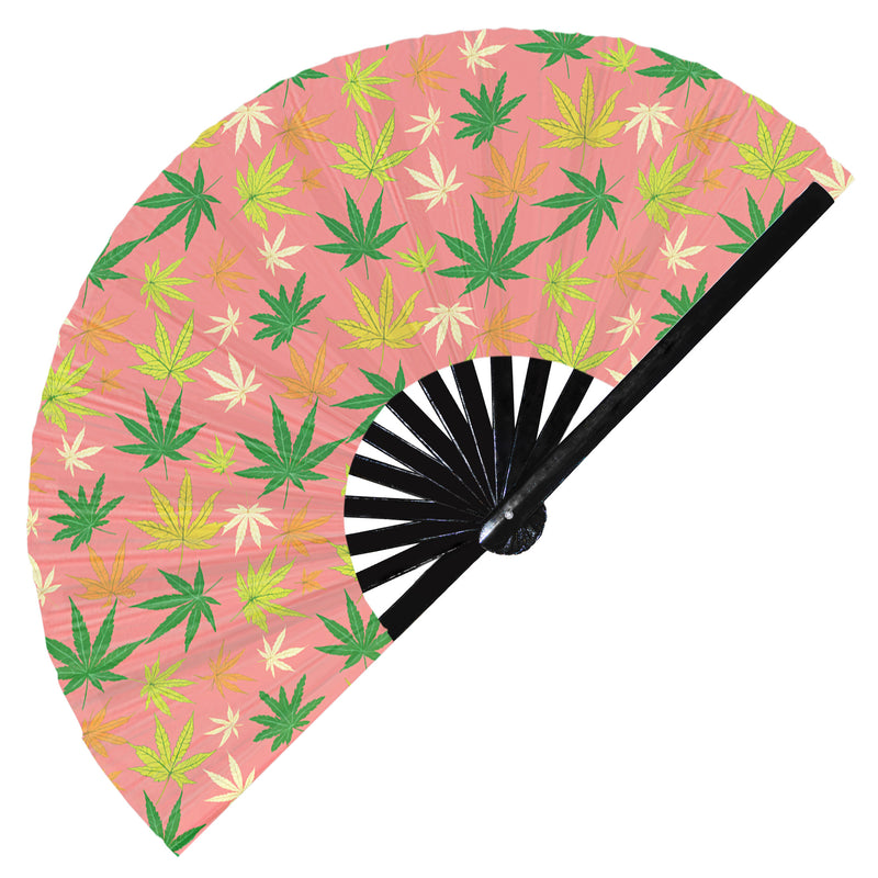 Cute Marijuana Weed Pattern Bamboo Hand Fan