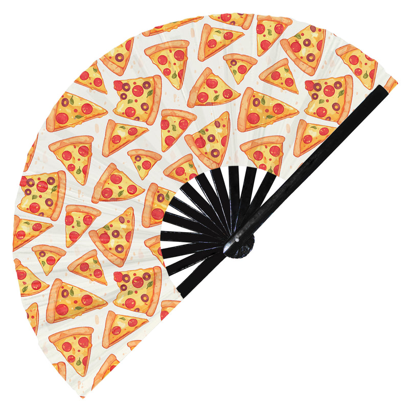 Cute Pizza Pattern Bamboo Hand Fan