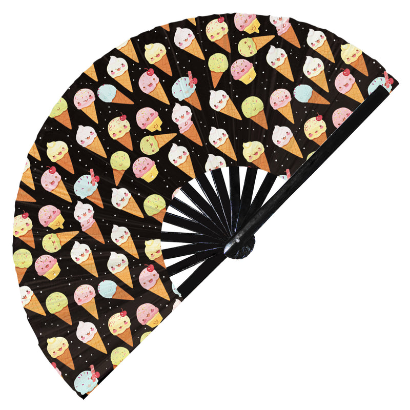 Cute Ice Cream Pattern Bamboo Hand Fan