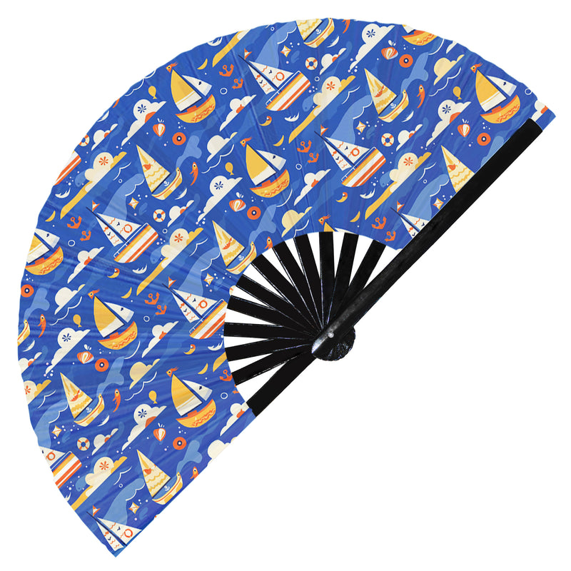 Cute Boat Pattern Bamboo Hand Fan