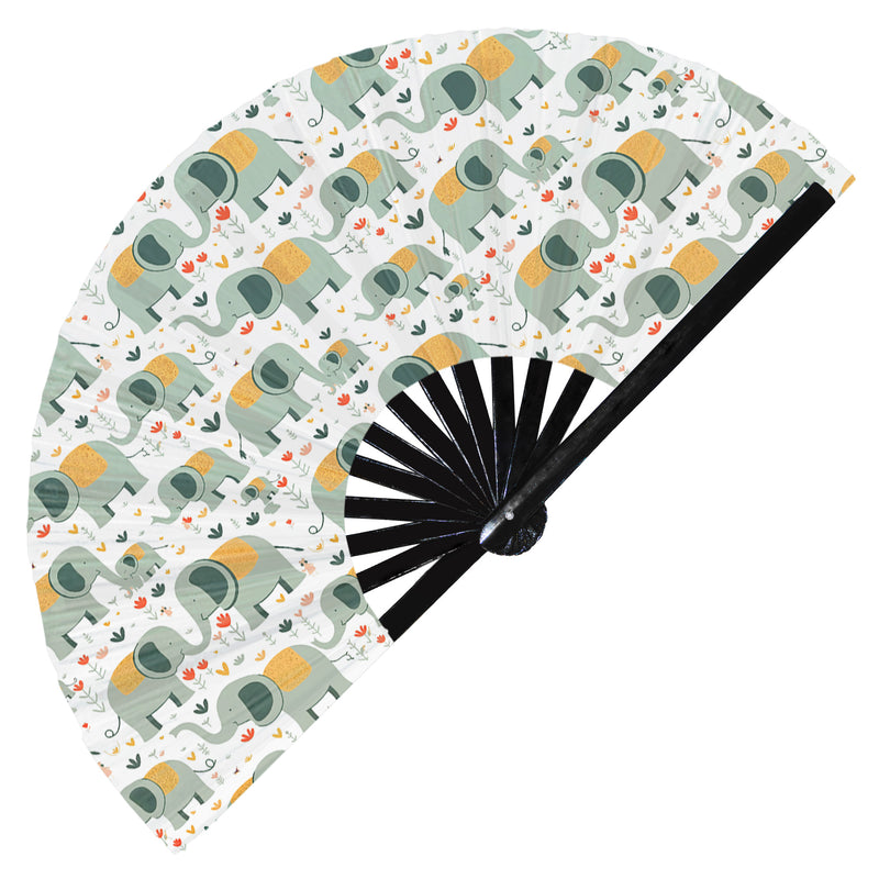 Cute Elephant Pattern Bamboo Hand Fan