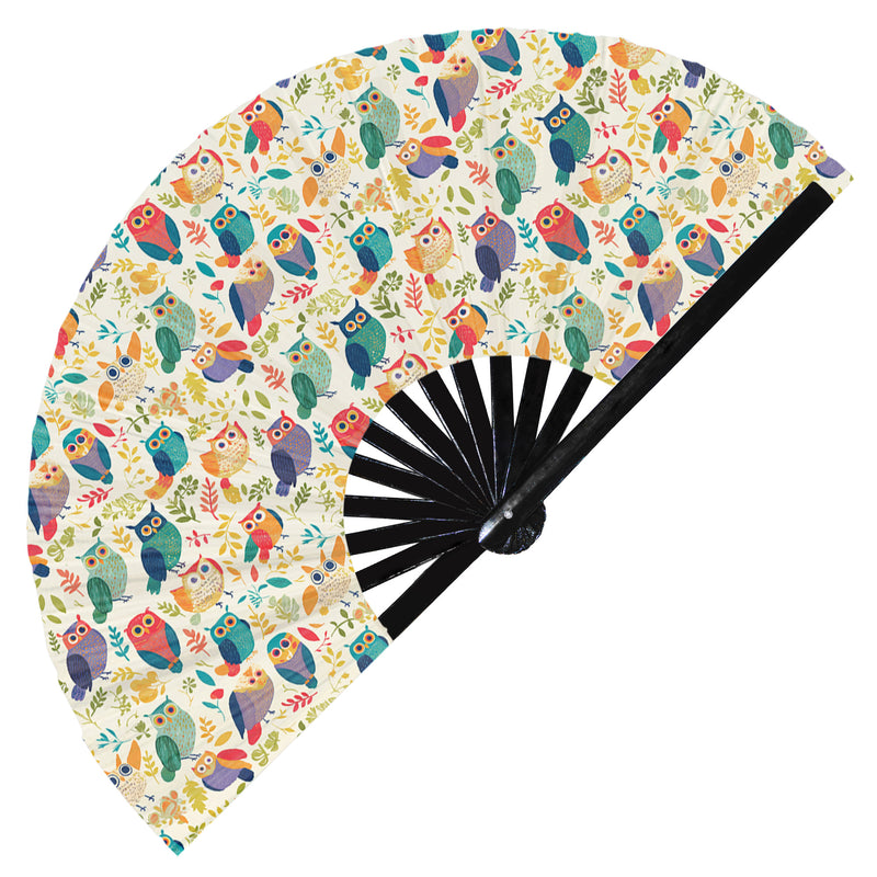 Cute Owl Pattern Bamboo Hand Fan