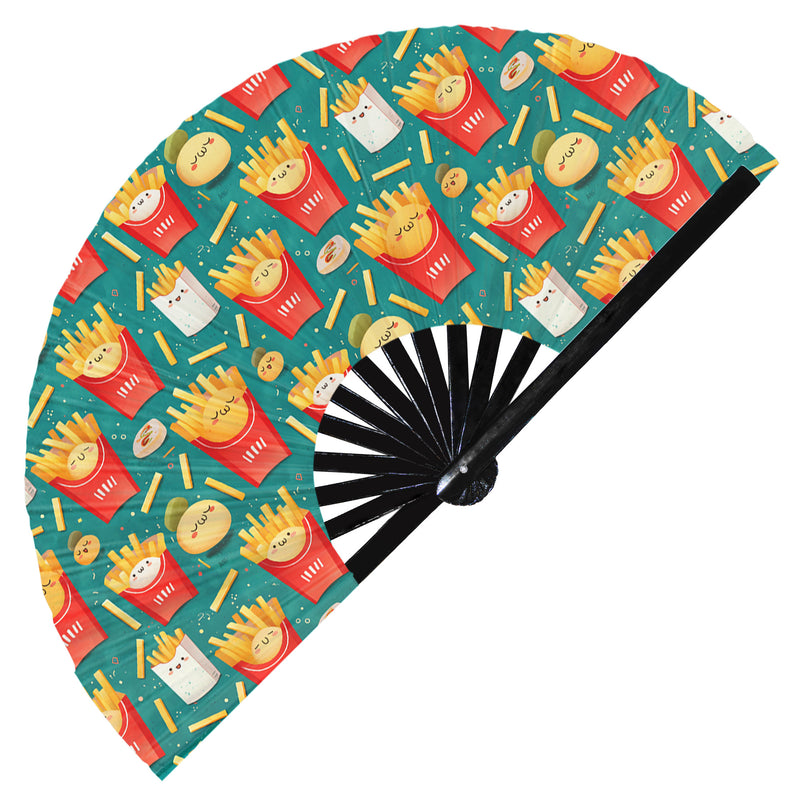 Cute Fries Pattern Bamboo Hand Fan