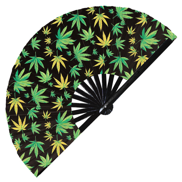 Cute Marijuana Weed Pattern Bamboo Hand Fan