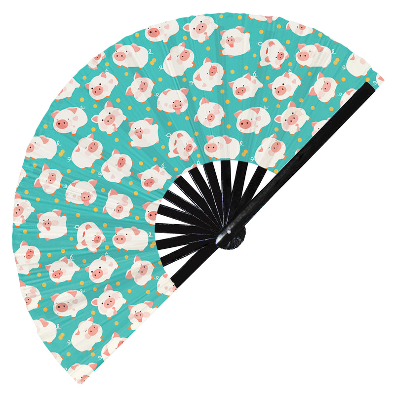 Cute Pig Pattern Bamboo Hand Fan