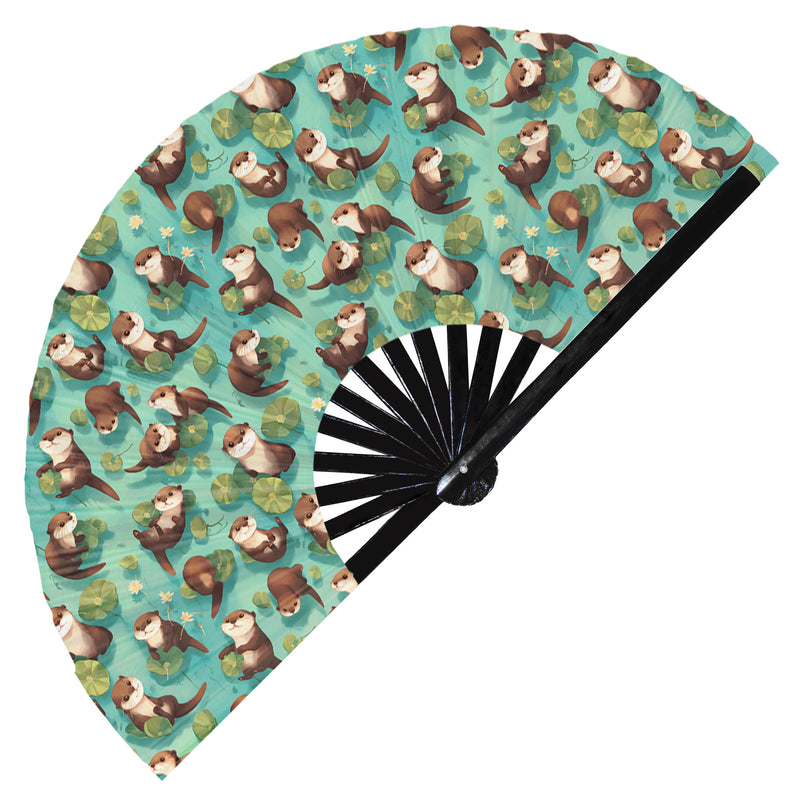 Cute Otter Pattern Bamboo Hand Fan